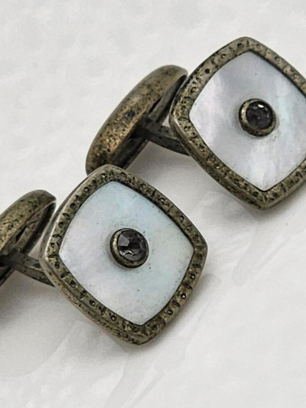 Antique Mother of Pearl Diamond Cuff Links